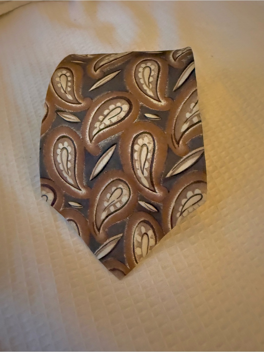 Perry Ellis Brown and Cream Paisley Silk Tie